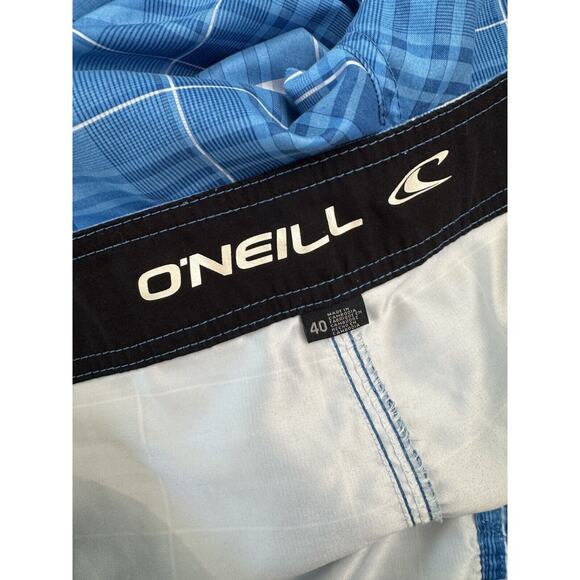 O’Neill Blue Plaid Hybrid Unlined Cargo Swim Trunks Tie Closure Men’s Size 40 - Picture 7 of 7